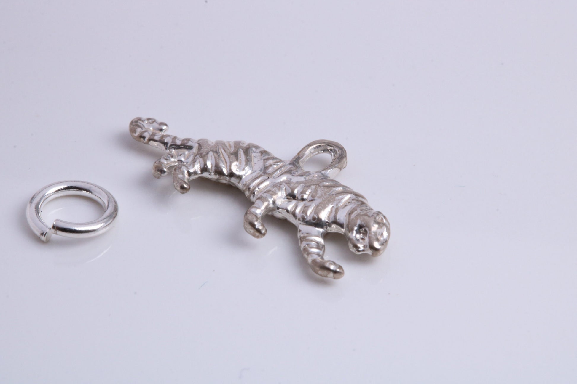 Tiger Charm, Traditional Charm, Made from Solid 925 Grade Sterling Silver, Complete with Attachment Link