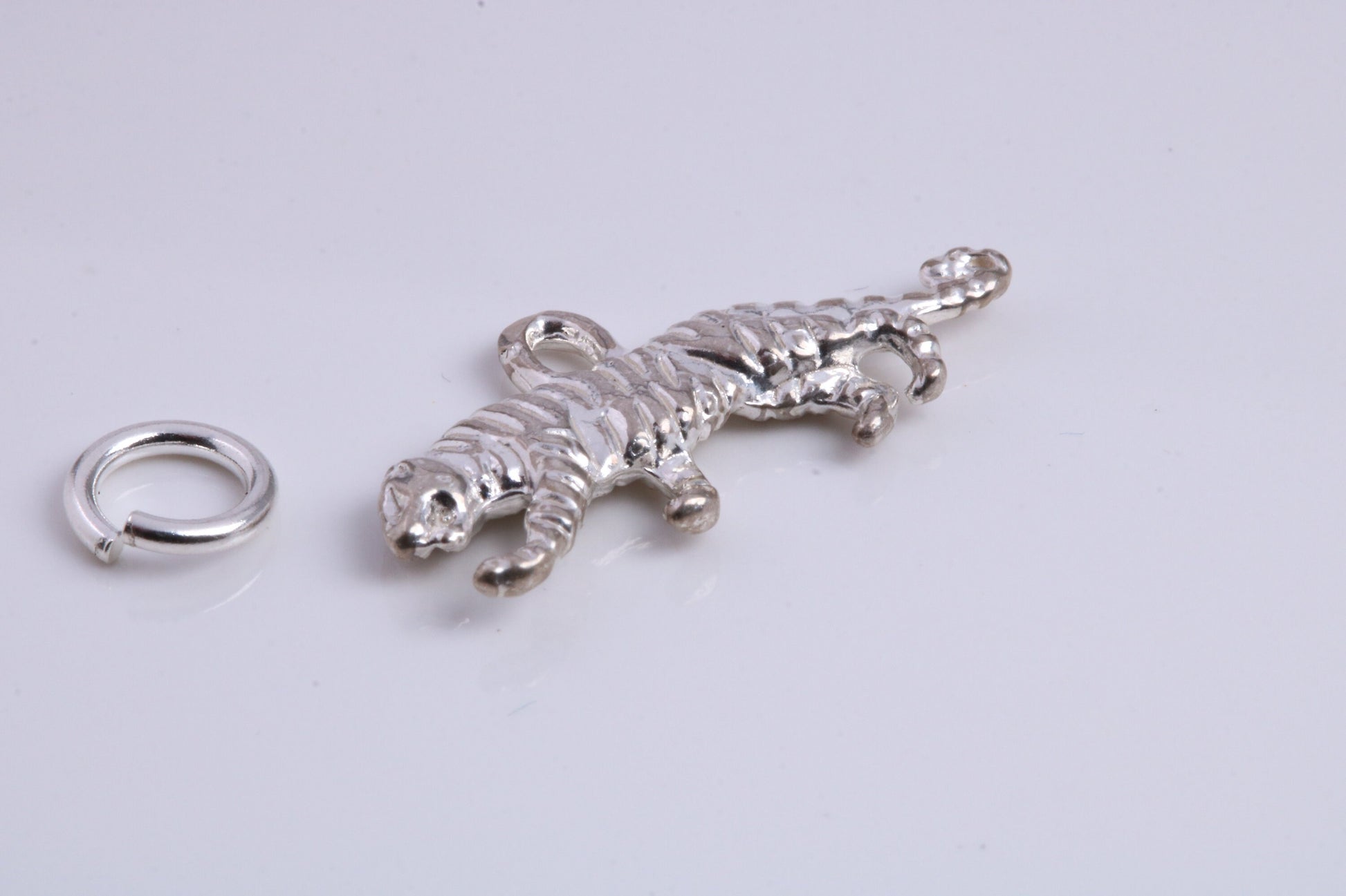 Tiger Charm, Traditional Charm, Made from Solid 925 Grade Sterling Silver, Complete with Attachment Link