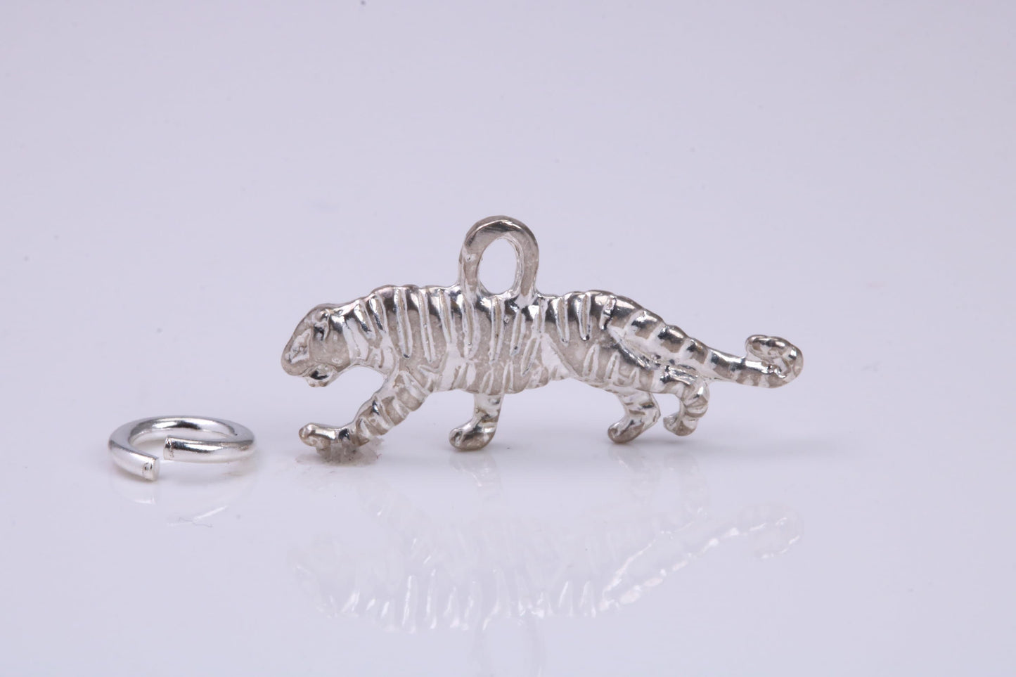 Tiger Charm, Traditional Charm, Made from Solid 925 Grade Sterling Silver, Complete with Attachment Link