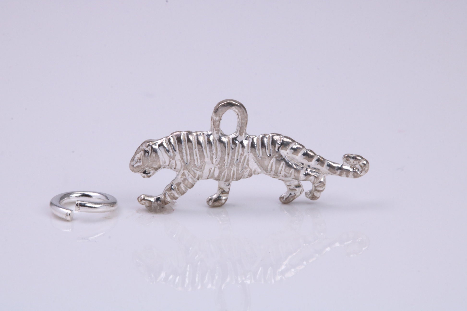 Tiger Charm, Traditional Charm, Made from Solid 925 Grade Sterling Silver, Complete with Attachment Link