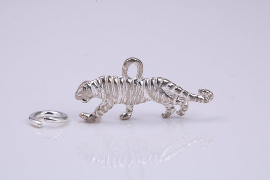 Tiger Charm, Traditional Charm, Made from Solid 925 Grade Sterling Silver, Complete with Attachment Link