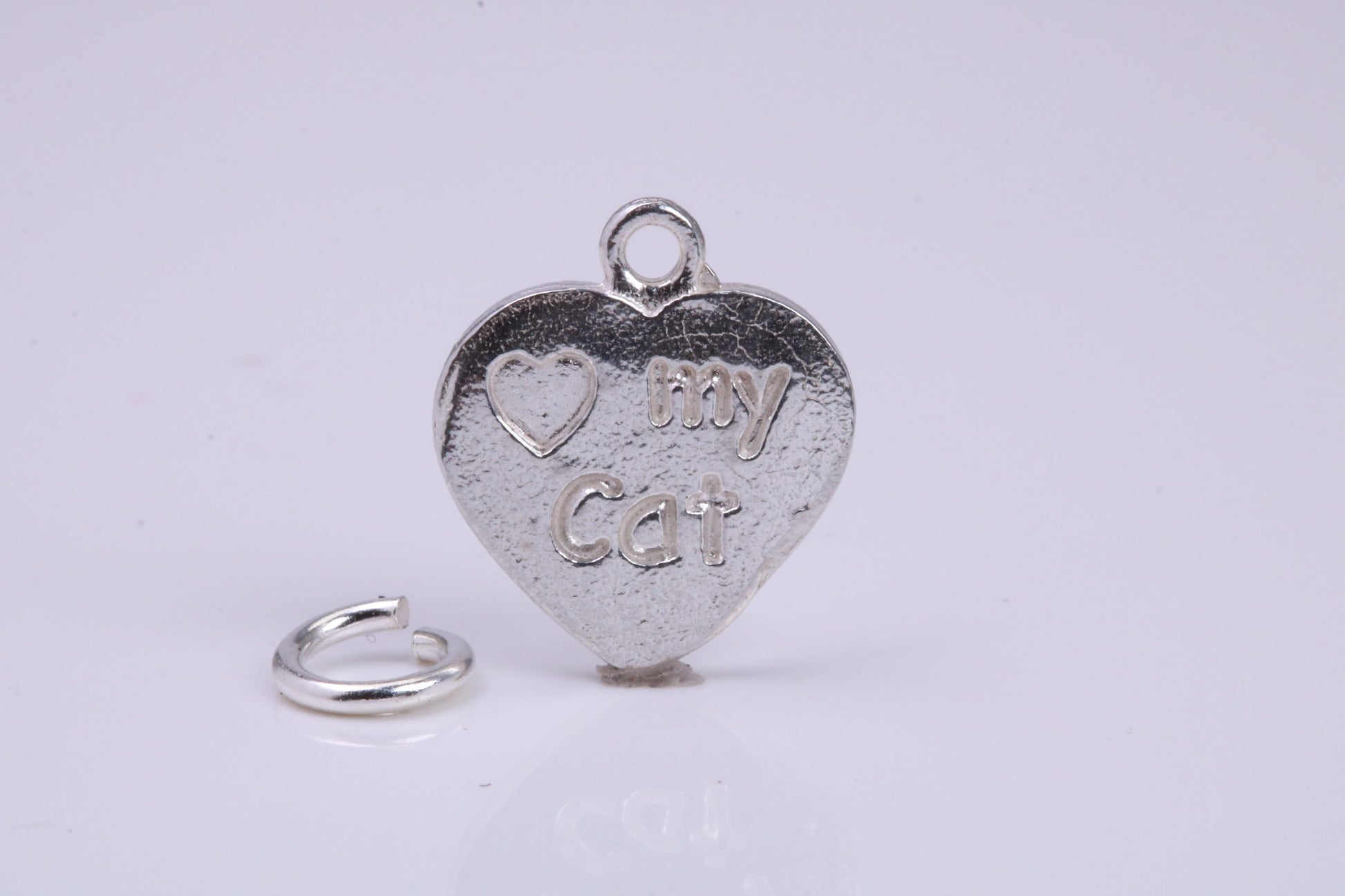 Love My Cat Charm, Traditional Charm, Made from Solid 925 Grade Sterling Silver, Complete with Attachment Link