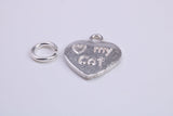 Love My Cat Charm, Traditional Charm, Made from Solid 925 Grade Sterling Silver, Complete with Attachment Link