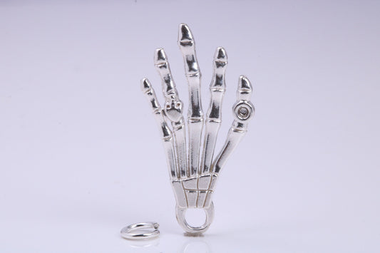 Skeleton Hand Charm, Traditional Charm, Made from Solid 925 Grade Sterling Silver, Complete with Attachment Link