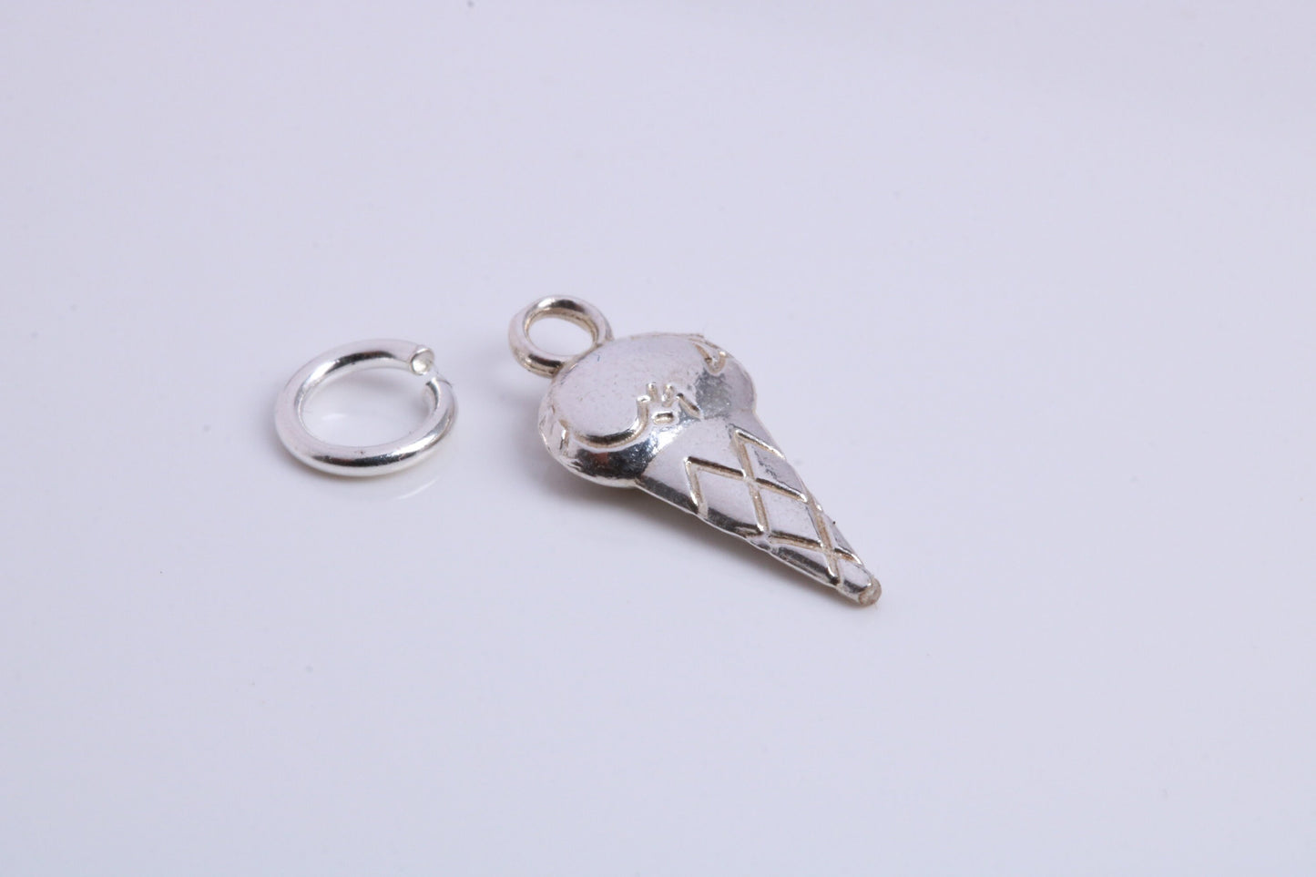 Ice Cream Cone Charm, Traditional Charm, Made from Solid 925 Grade Sterling Silver, Complete with Attachment Link