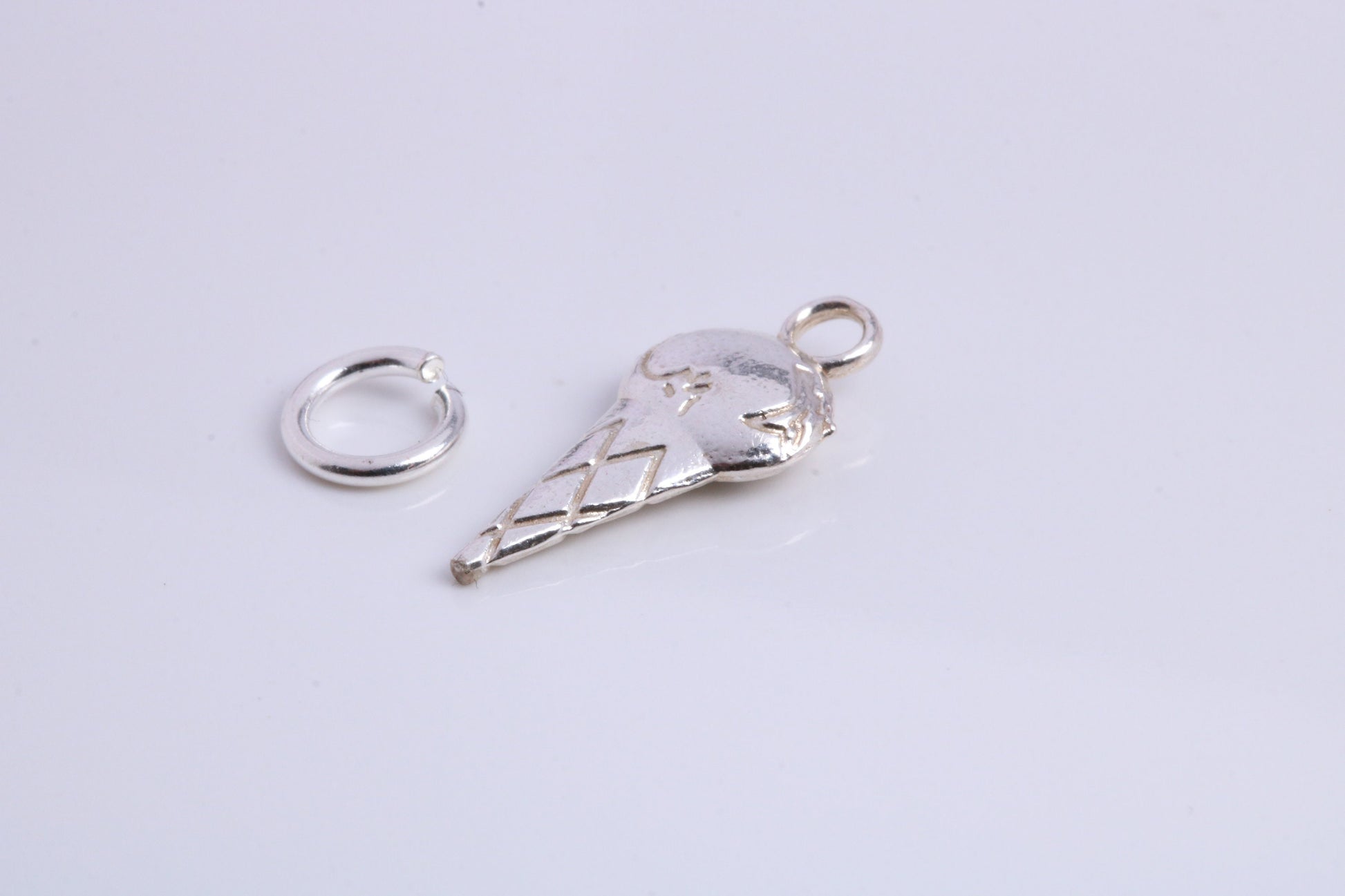 Ice Cream Cone Charm, Traditional Charm, Made from Solid 925 Grade Sterling Silver, Complete with Attachment Link