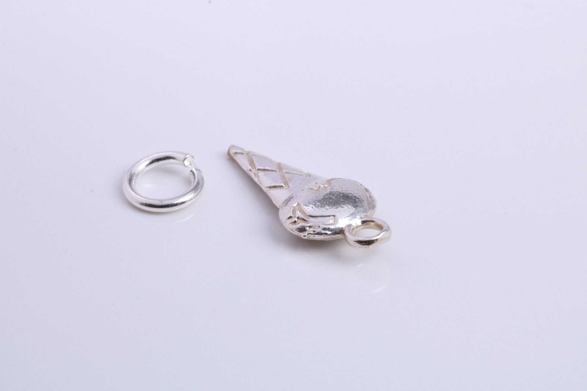 Ice Cream Cone Charm, Traditional Charm, Made from Solid 925 Grade Sterling Silver, Complete with Attachment Link