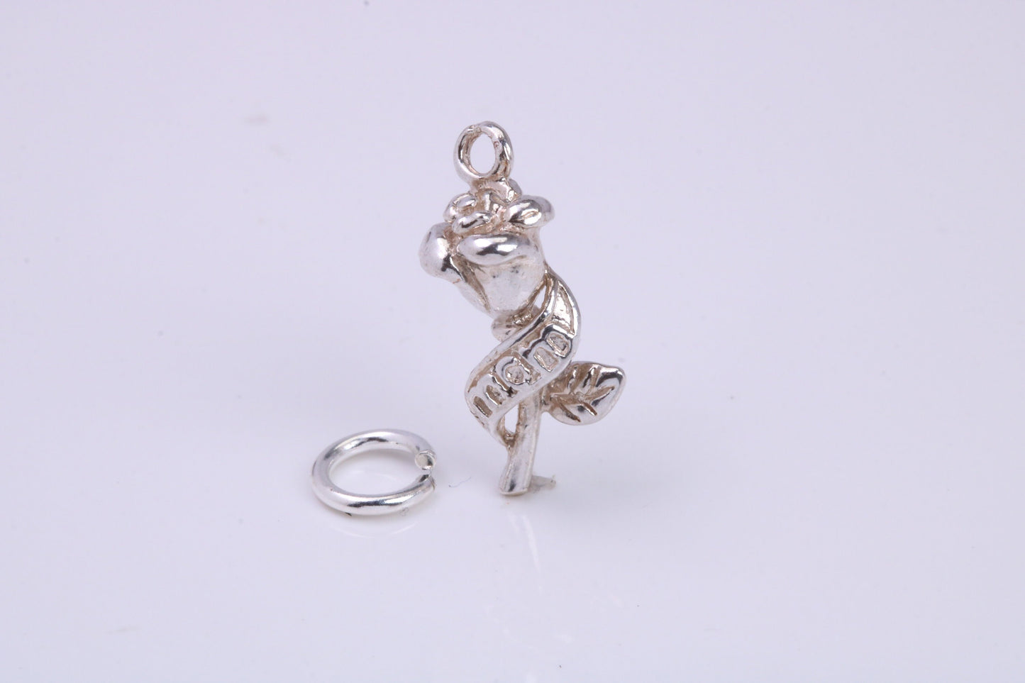 Mothers Day Rose Flower Charm, Traditional Charm, Made from Solid 925 Grade Sterling Silver, Complete with Attachment Link