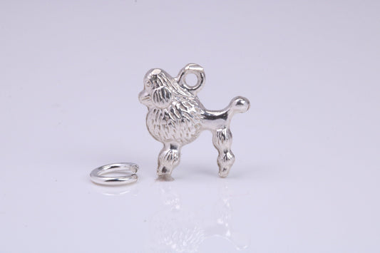 Poodle Dog Charm, Traditional Charm, Made from Solid 925 Grade Sterling Silver, Complete with Attachment Link