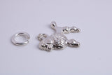 Poodle Dog Charm, Traditional Charm, Made from Solid 925 Grade Sterling Silver, Complete with Attachment Link