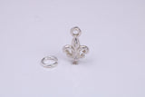 Fleur De Lis Charm, Traditional Charm, Made from Solid 925 Grade Sterling Silver, Complete with Attachment Link