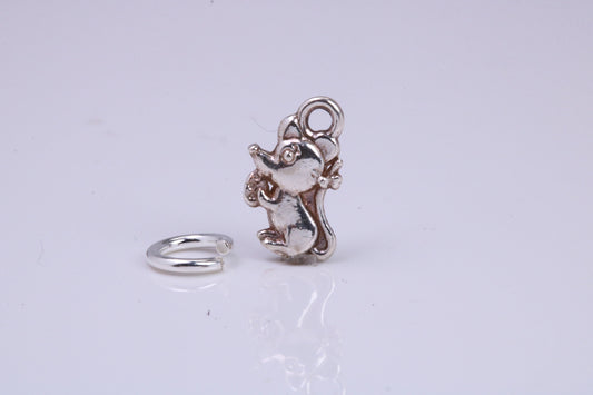 Mouse Charm, Traditional Charm, Made from Solid 925 Grade Sterling Silver, Complete with Attachment Link