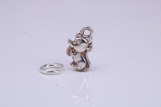 Mouse Charm, Traditional Charm, Made from Solid 925 Grade Sterling Silver, Complete with Attachment Link