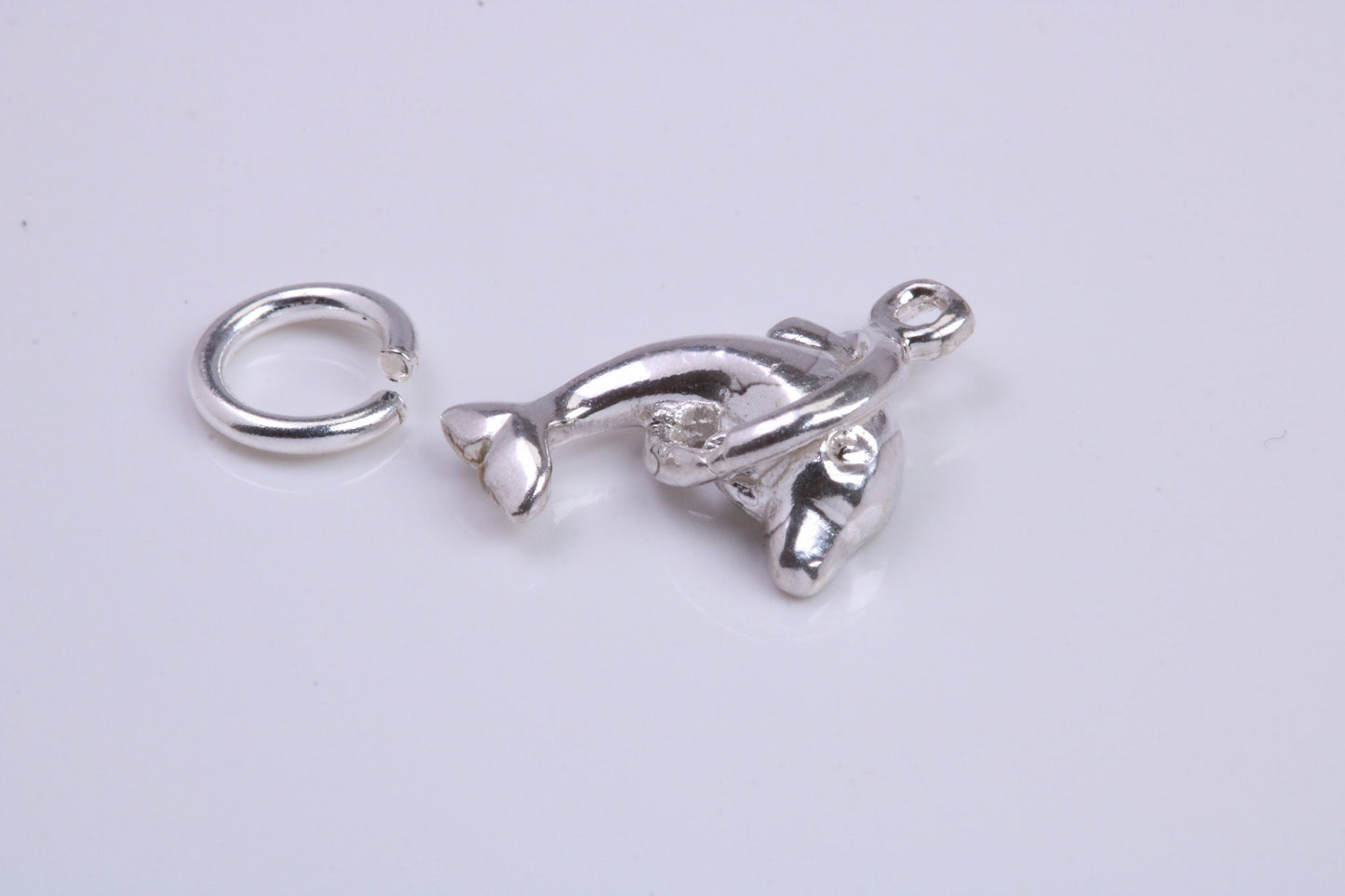 Dolphin Charm, Traditional Charm, Made from Solid 925 Grade Sterling Silver, Complete with Attachment Link