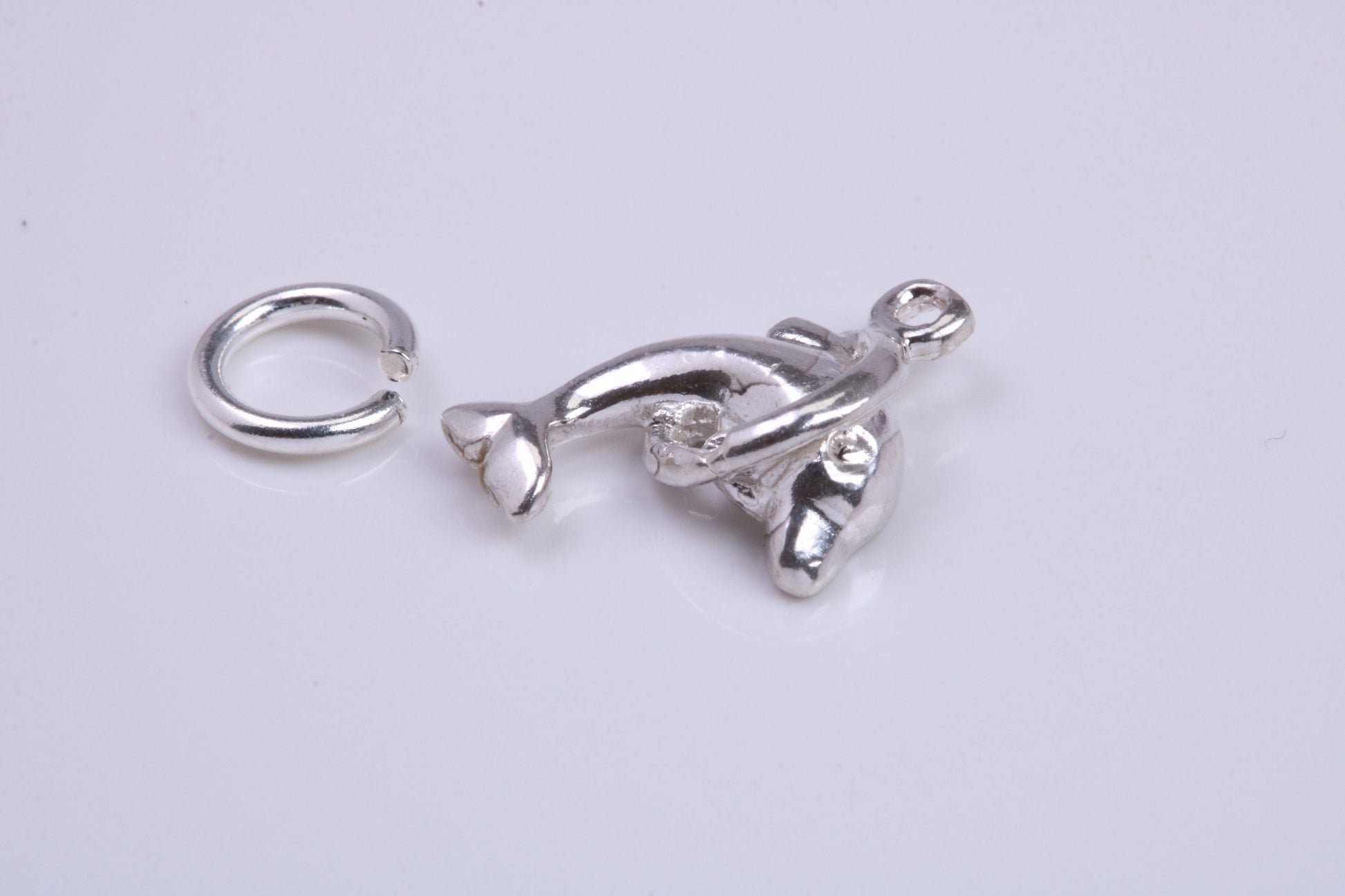 Dolphin Charm, Traditional Charm, Made from Solid 925 Grade Sterling Silver, Complete with Attachment Link