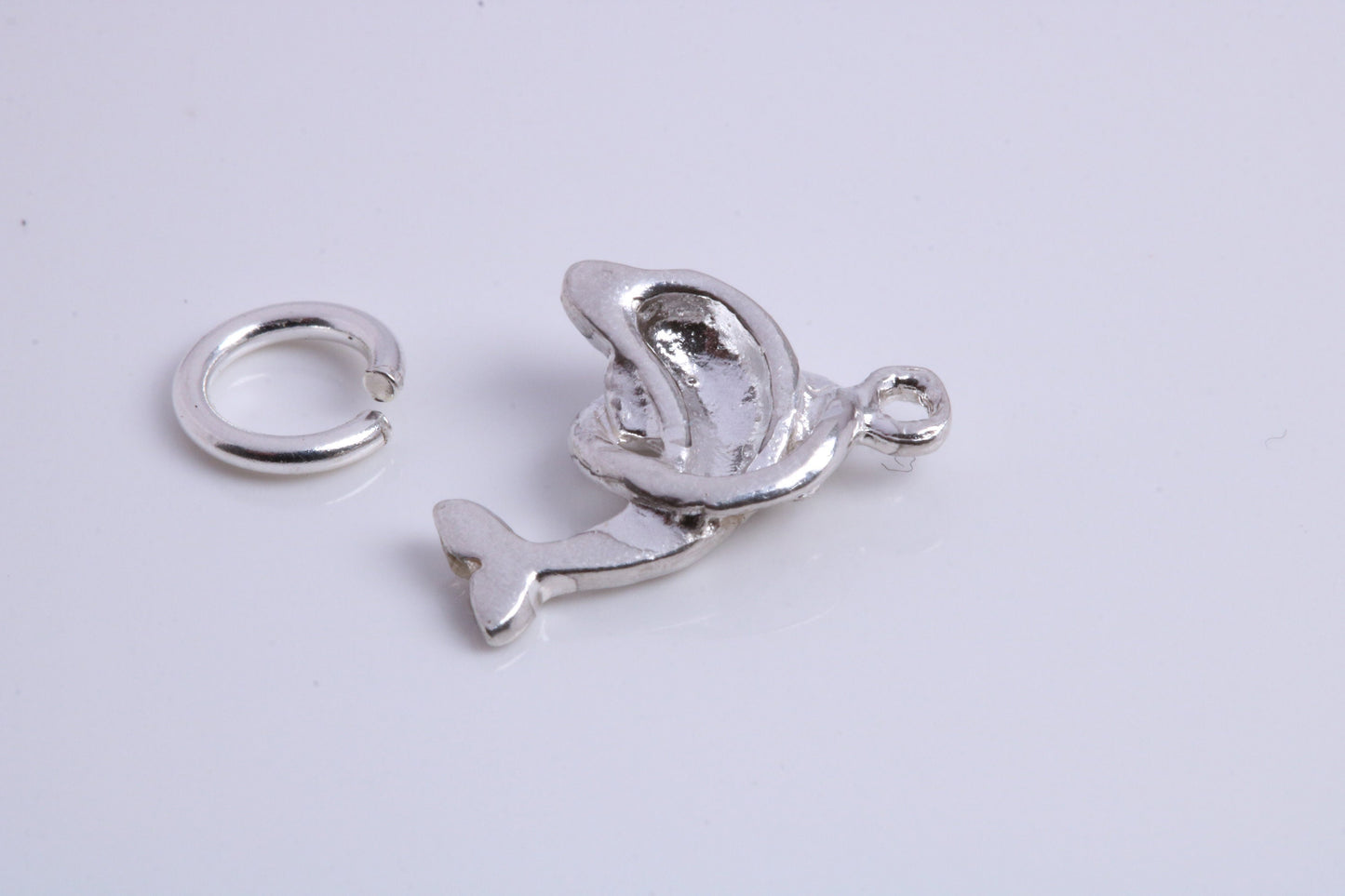 Dolphin Charm, Traditional Charm, Made from Solid 925 Grade Sterling Silver, Complete with Attachment Link