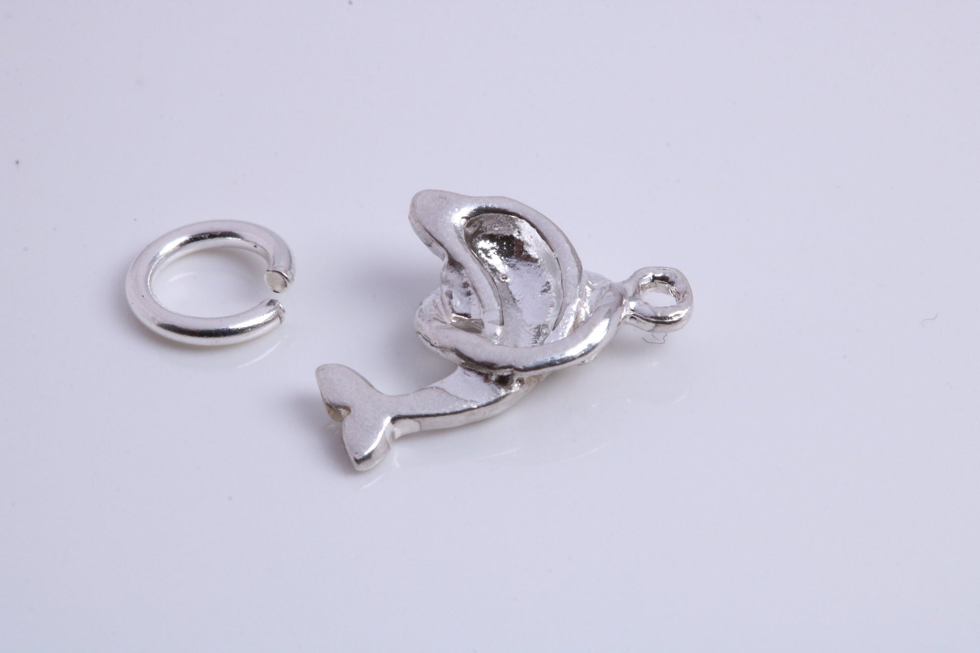 Dolphin Charm, Traditional Charm, Made from Solid 925 Grade Sterling Silver, Complete with Attachment Link