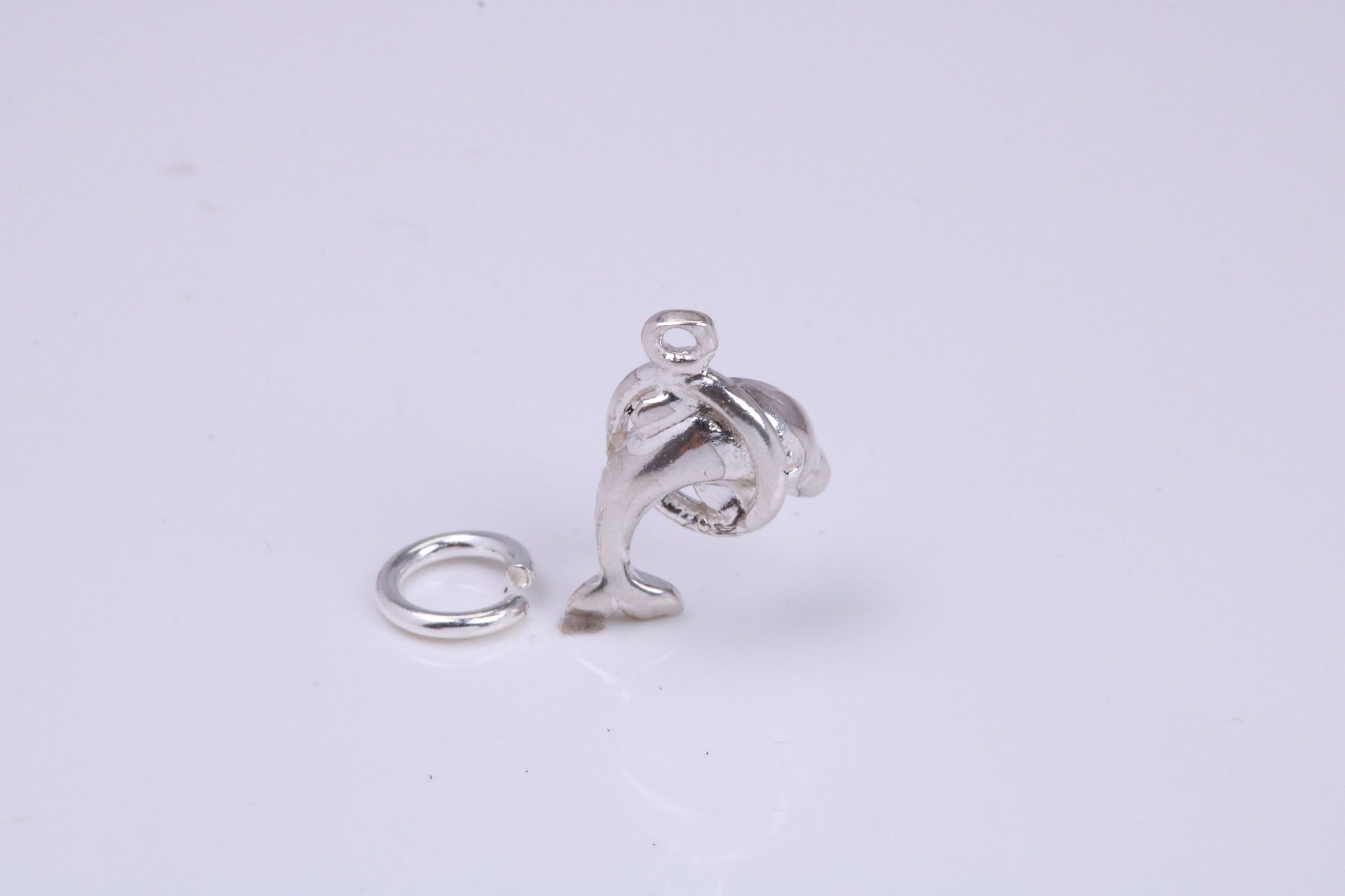 Dolphin Charm, Traditional Charm, Made from Solid 925 Grade Sterling Silver, Complete with Attachment Link