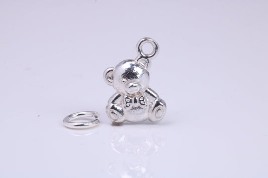 Teddy Bear Charm, Traditional Charm, Made from Solid 925 Grade Sterling Silver, Complete with Attachment Link