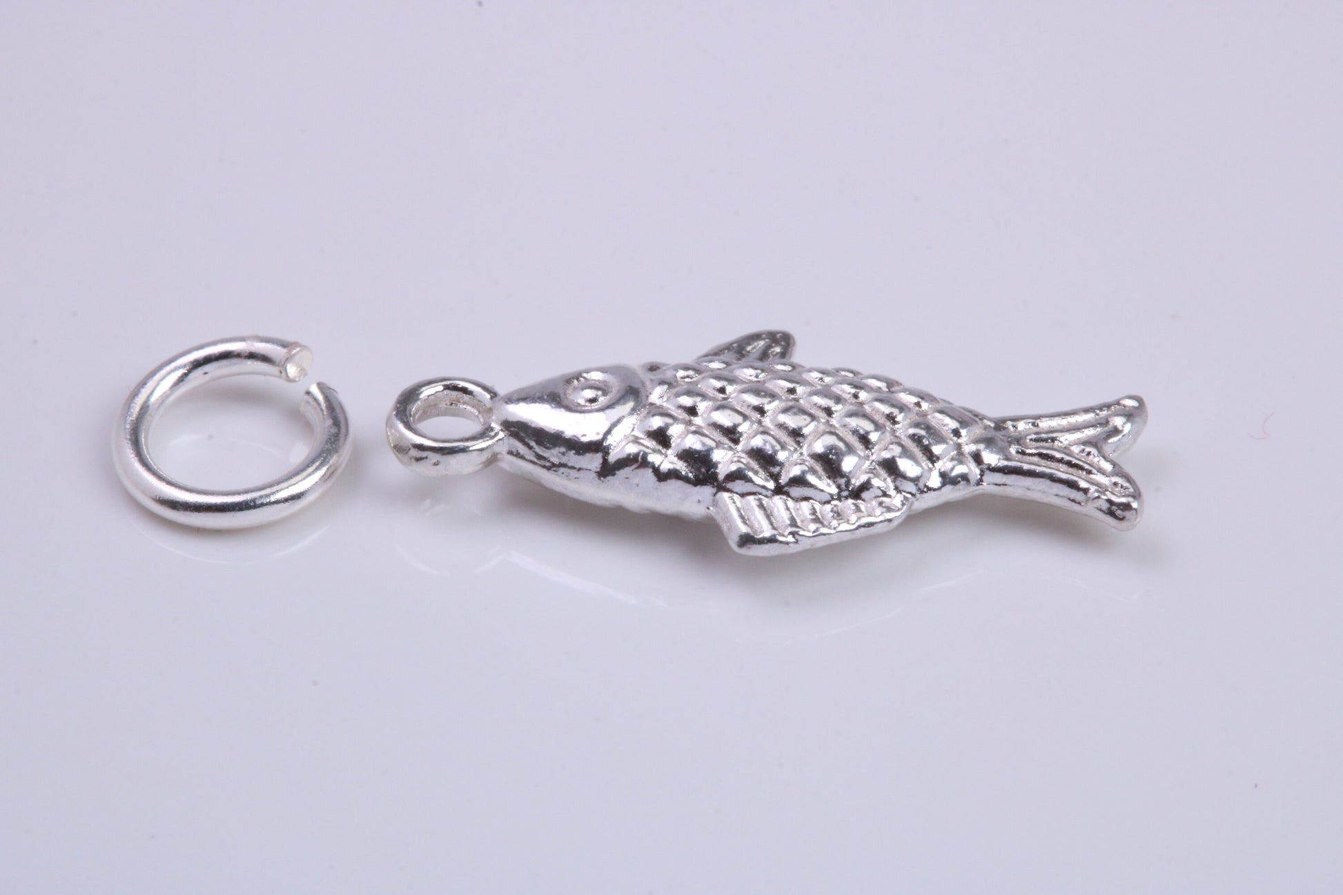 Fish Charm, Traditional Charm, Made from Solid 925 Grade Sterling Silver, Complete with Attachment Link