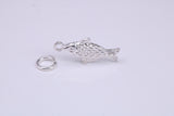 Fish Charm, Traditional Charm, Made from Solid 925 Grade Sterling Silver, Complete with Attachment Link