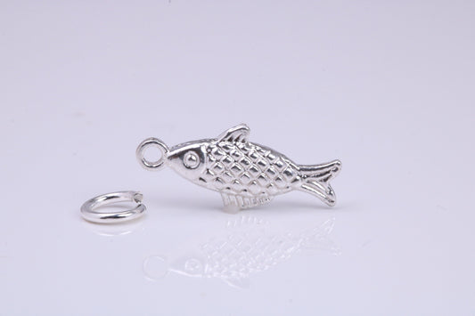 Fish Charm, Traditional Charm, Made from Solid 925 Grade Sterling Silver, Complete with Attachment Link