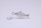 Fish Charm, Traditional Charm, Made from Solid 925 Grade Sterling Silver, Complete with Attachment Link