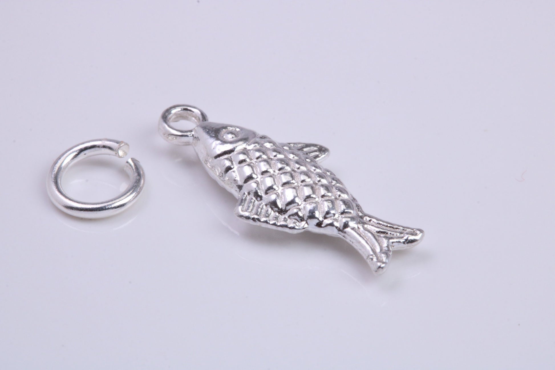 Fish Charm, Traditional Charm, Made from Solid 925 Grade Sterling Silver, Complete with Attachment Link