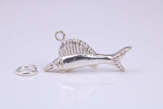 Sail Fish Charm, Traditional Charm, Made from Solid 925 Grade Sterling Silver, Complete with Attachment Link