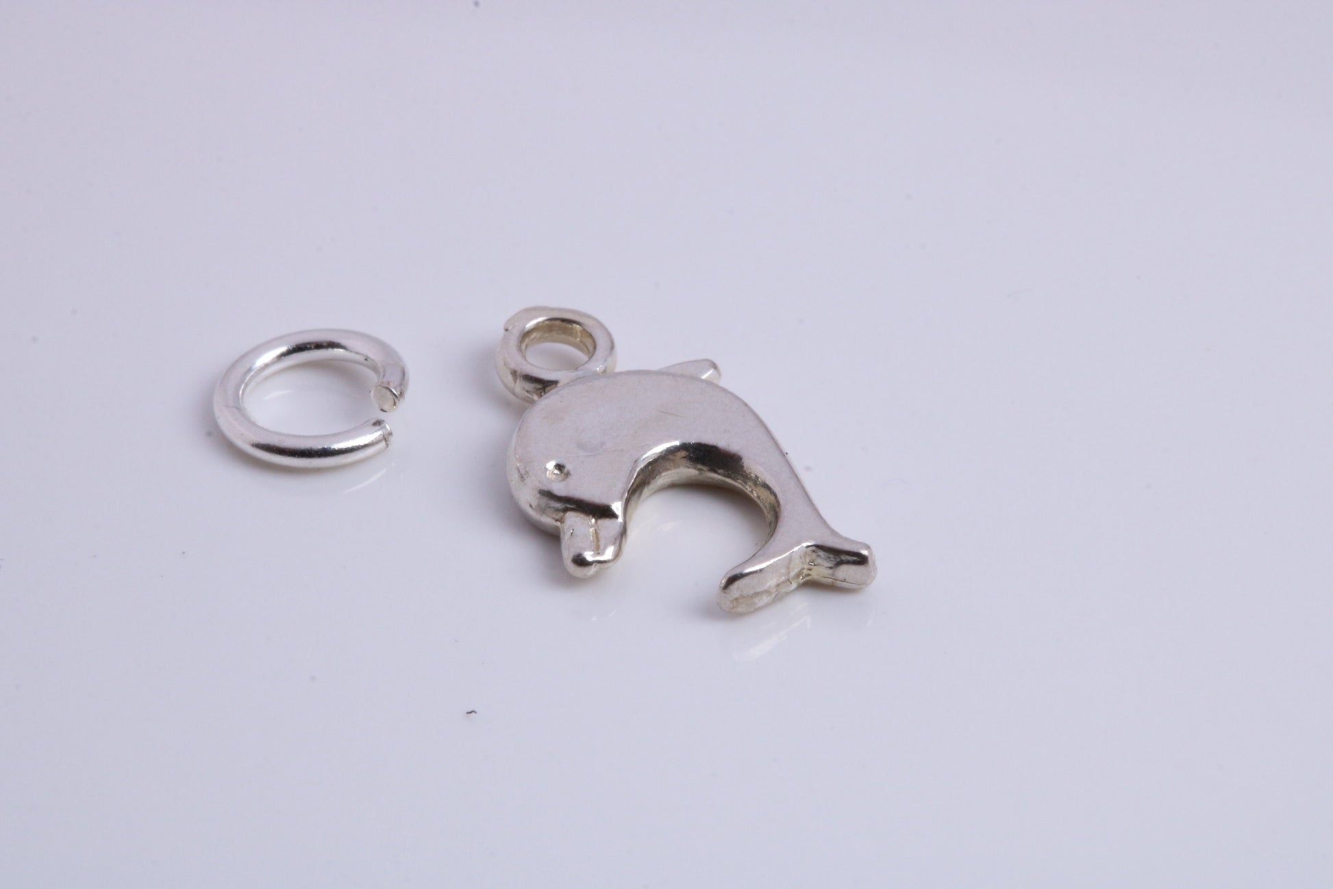 Dolphin Charm, Traditional Charm, Made from Solid 925 Grade Sterling Silver, Complete with Attachment Link