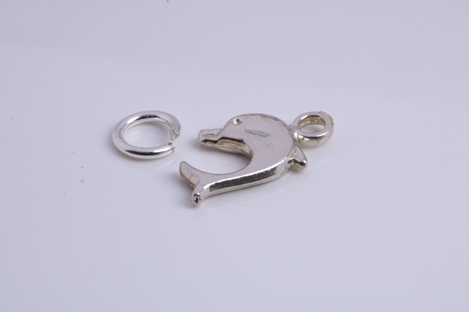 Dolphin Charm, Traditional Charm, Made from Solid 925 Grade Sterling Silver, Complete with Attachment Link