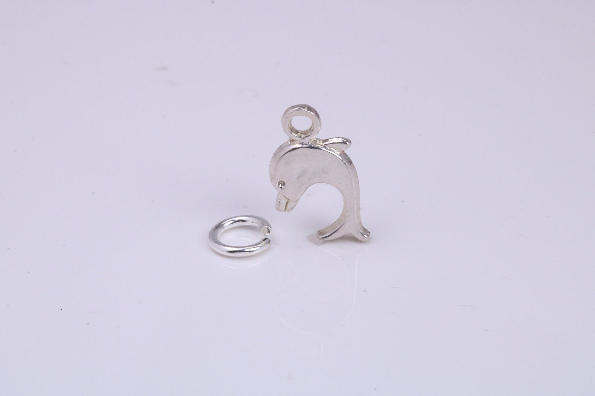 Dolphin Charm, Traditional Charm, Made from Solid 925 Grade Sterling Silver, Complete with Attachment Link
