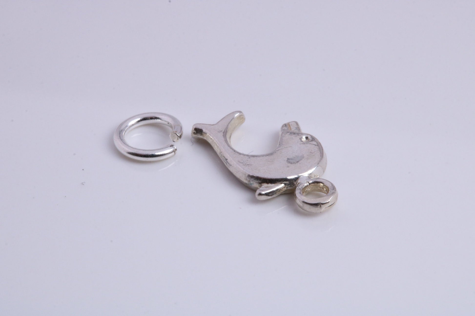 Dolphin Charm, Traditional Charm, Made from Solid 925 Grade Sterling Silver, Complete with Attachment Link