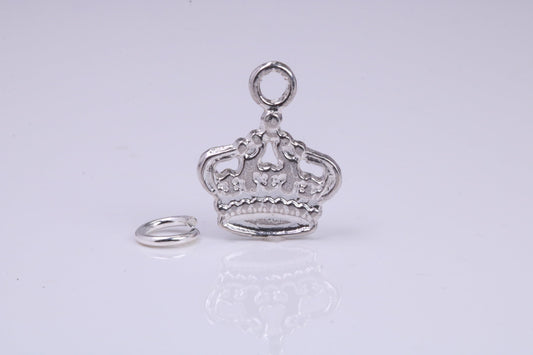 Royal Crown Charm, Traditional Charm, Made from Solid 925 Grade Sterling Silver, Complete with Attachment Link
