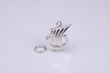 Viking Boat Charm, Made from Solid Cast Silver, Complete with Attachment Link