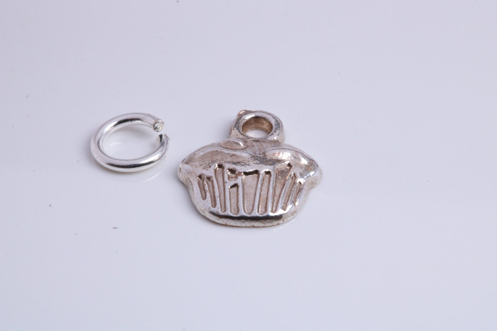 Cup Cake Charm, Traditional Charm, Made from Solid 925 Grade Sterling Silver, Complete with Attachment Link