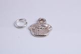 Cup Cake Charm, Traditional Charm, Made from Solid 925 Grade Sterling Silver, Complete with Attachment Link