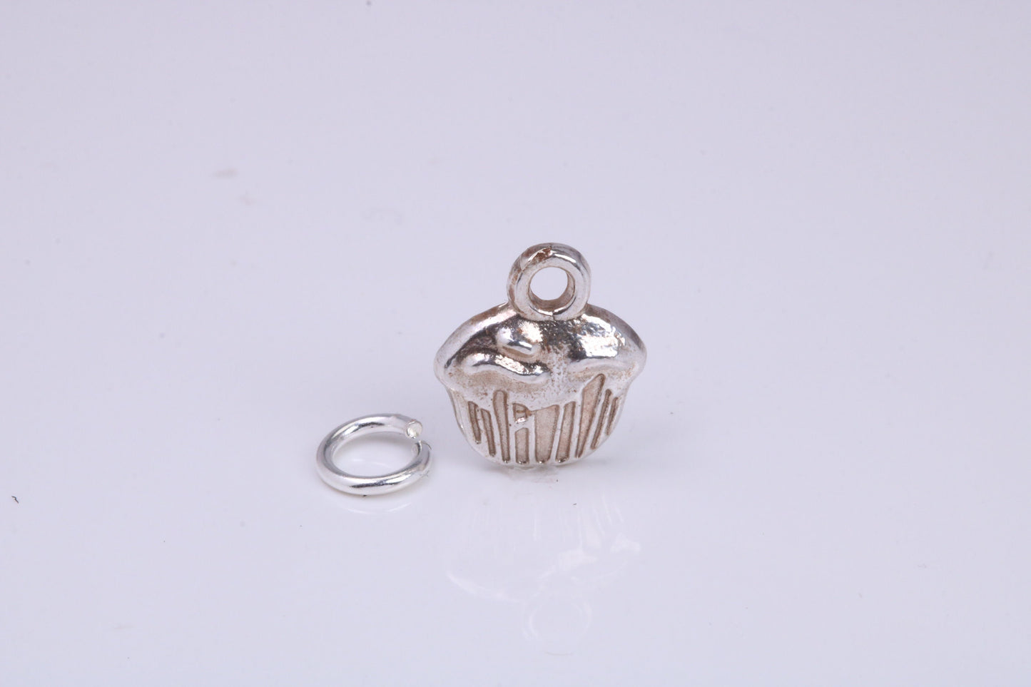 Cup Cake Charm, Traditional Charm, Made from Solid 925 Grade Sterling Silver, Complete with Attachment Link