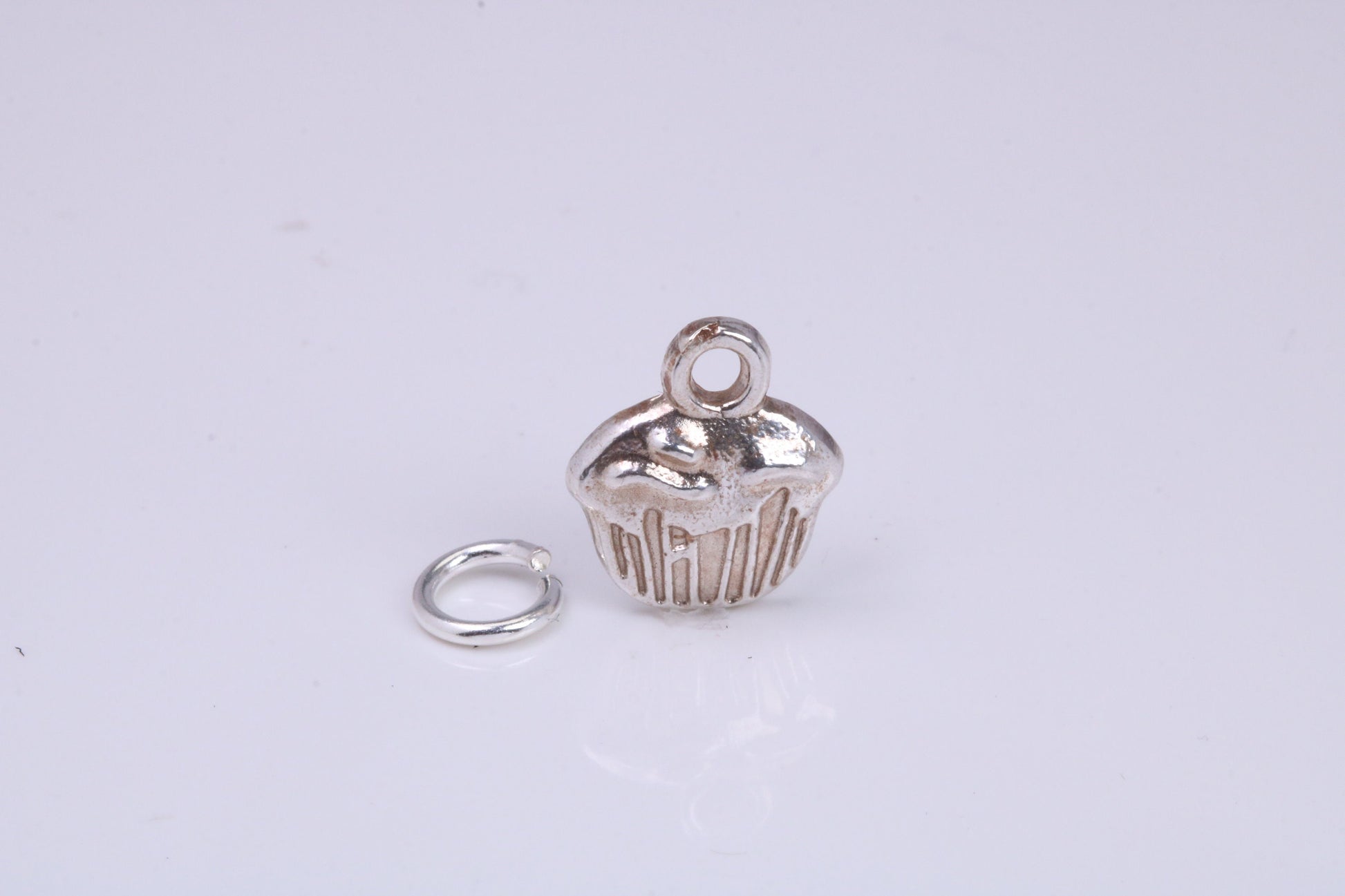 Cup Cake Charm, Traditional Charm, Made from Solid 925 Grade Sterling Silver, Complete with Attachment Link