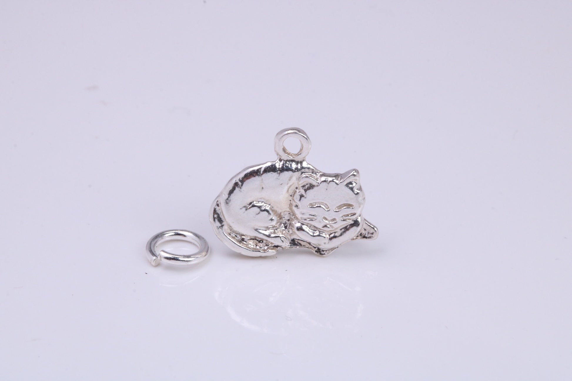 Cat Charm, Traditional Charm, Made from Solid 925 Grade Sterling Silver, Complete with Attachment Link