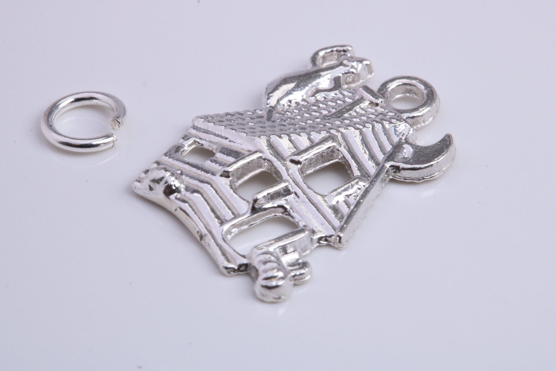 Haunted House Charm, Traditional Charm, Made from Solid 925 Grade Sterling Silver, Complete with Attachment Link