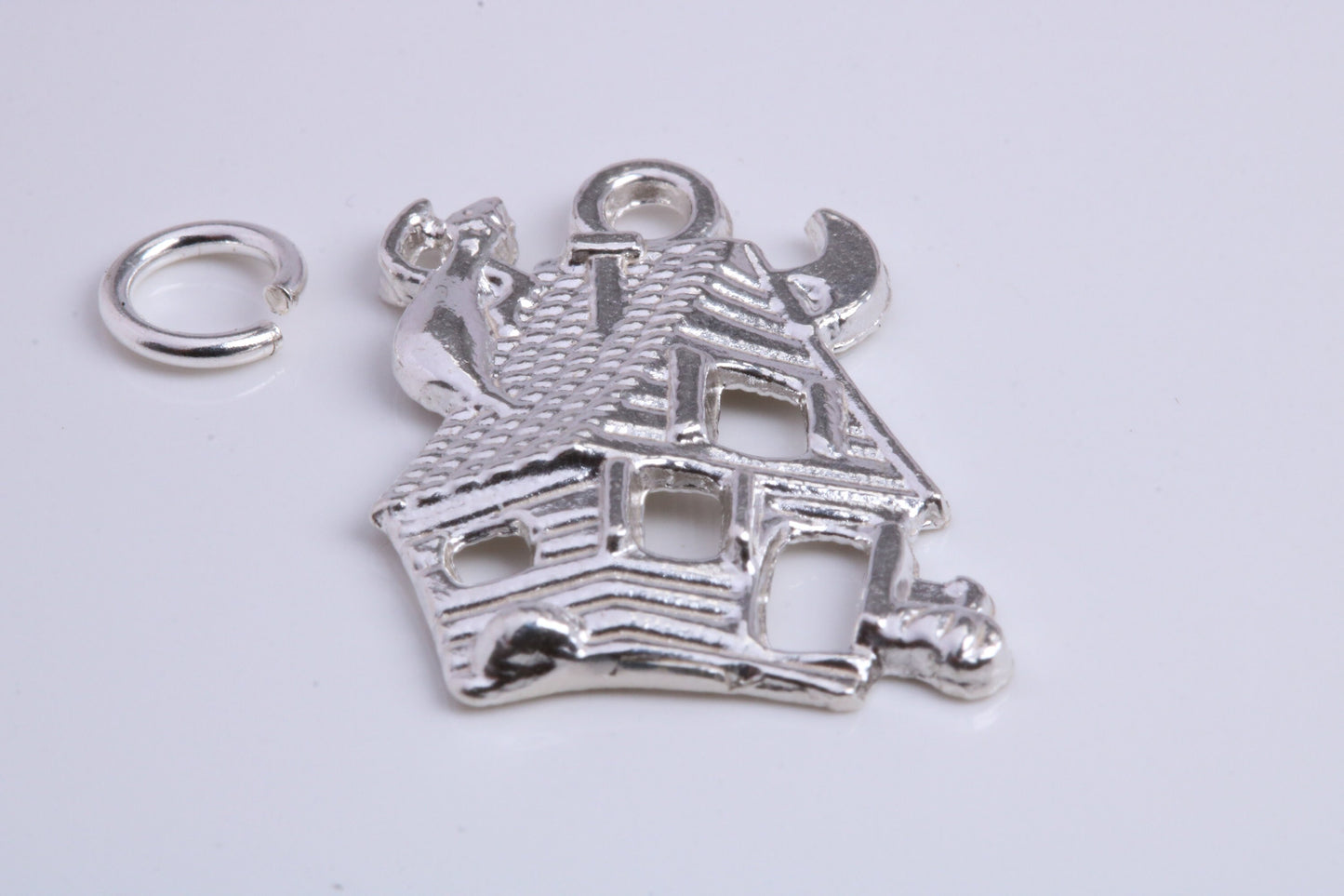 Haunted House Charm, Traditional Charm, Made from Solid 925 Grade Sterling Silver, Complete with Attachment Link