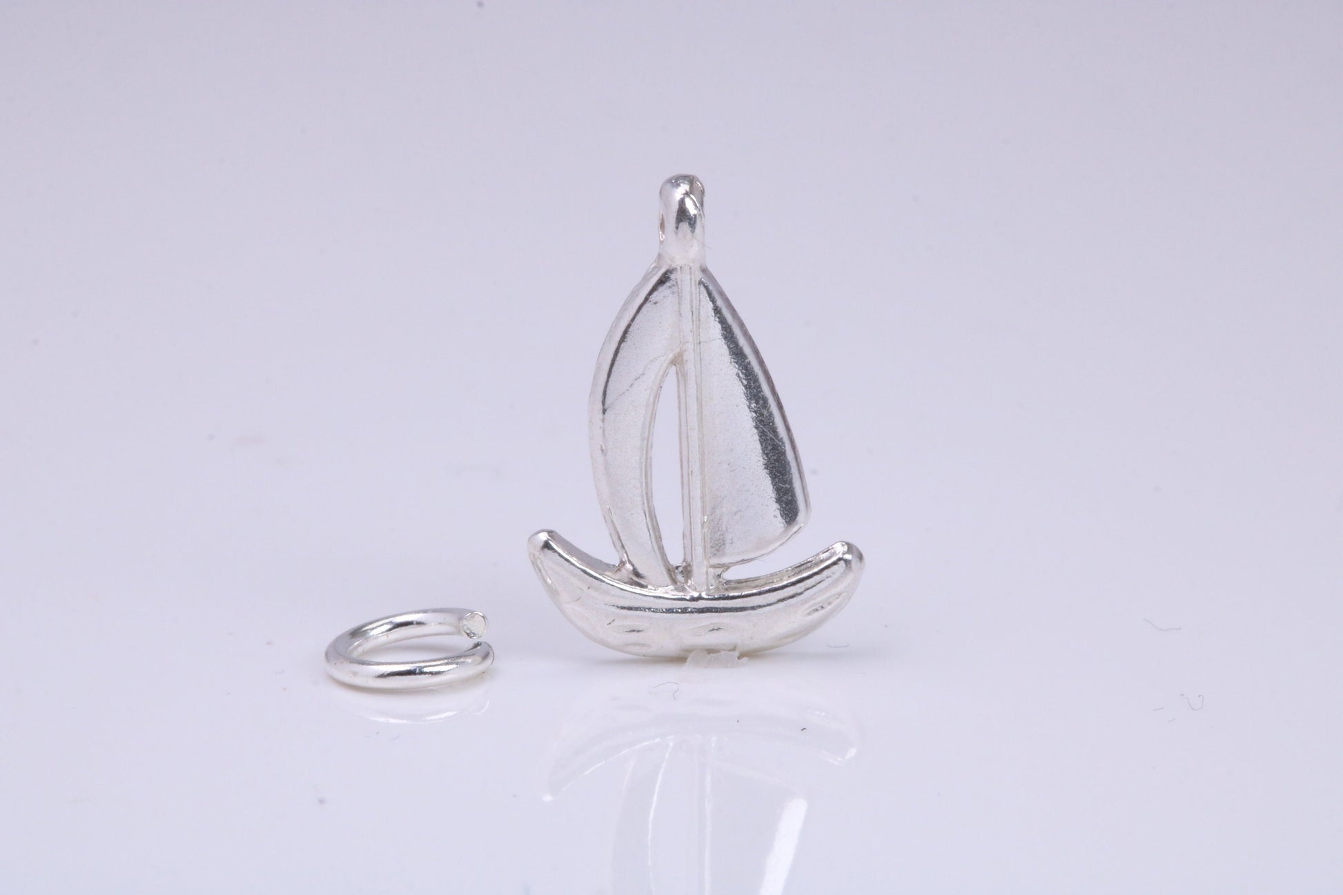 Sailing Dingy Charm, Traditional Charm, Made from Solid 925 Grade Sterling Silver, Complete with Attachment Link