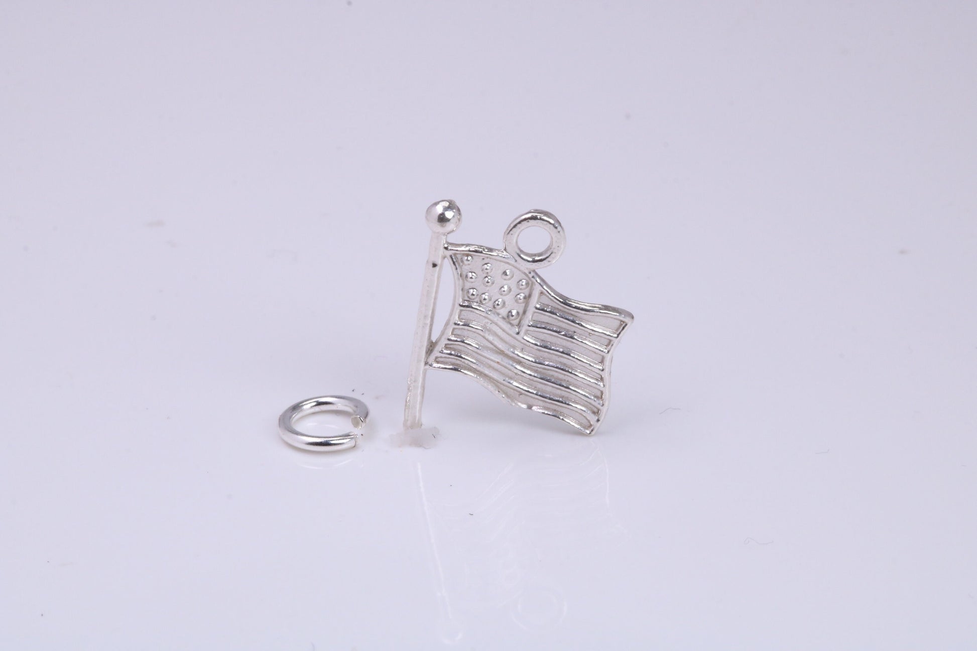 USA Flag Charm, Traditional Charm, Made from Solid 925 Grade Sterling Silver, Complete with Attachment Link