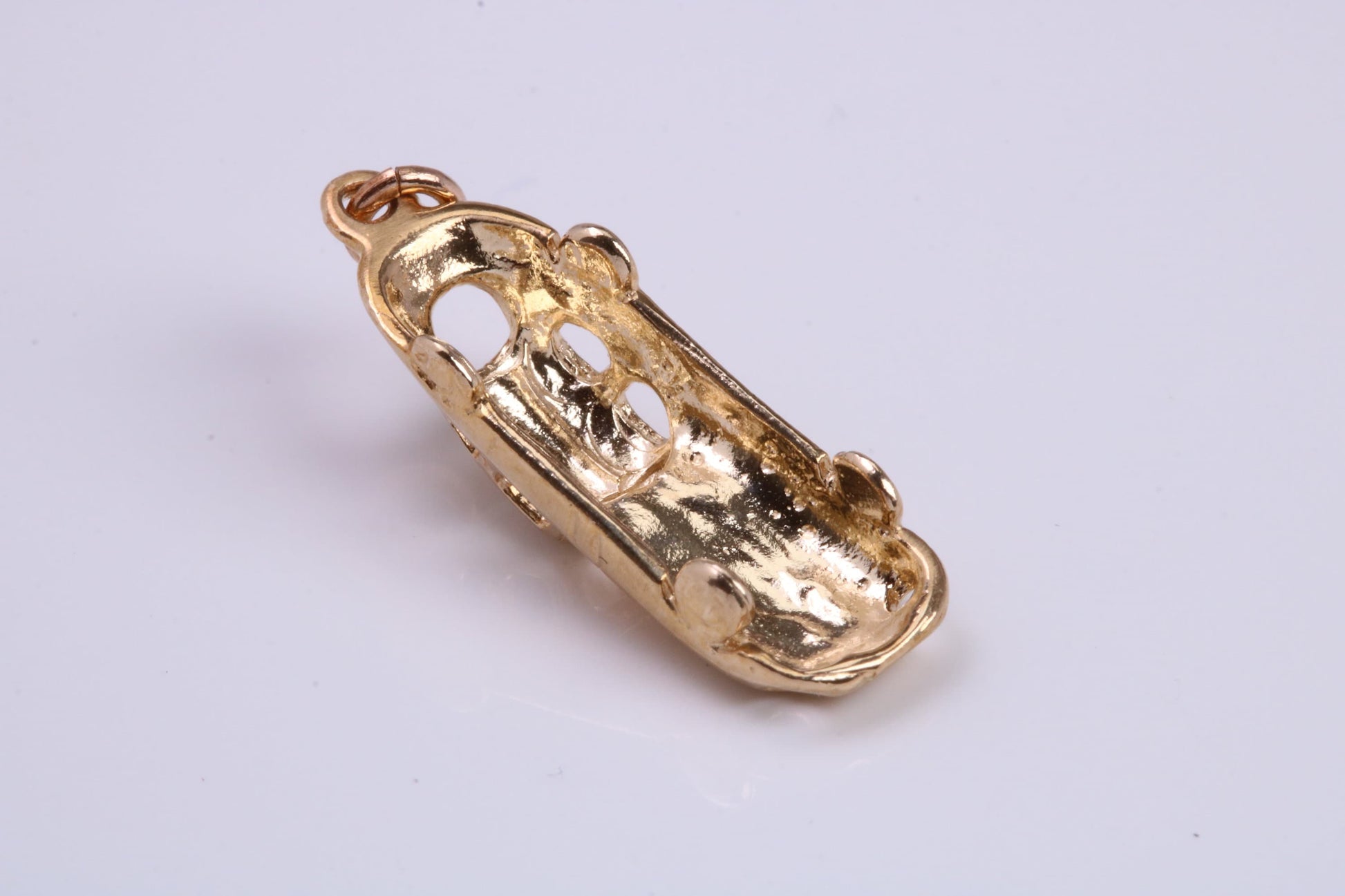 E Type Jaguar Car Charm, Made From Solid 9ct Yellow Gold, British Hallmarked and Complete With Attachment Link