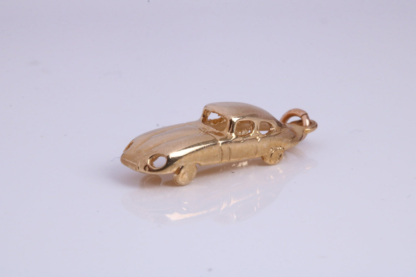 E Type Jaguar Car Charm, Made From Solid 9ct Yellow Gold, British Hallmarked and Complete With Attachment Link