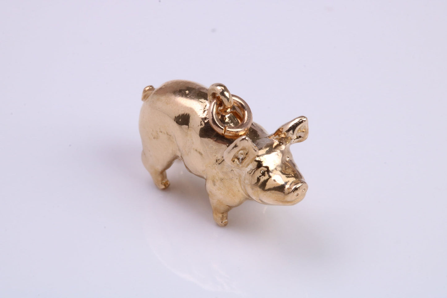 Farm Pig Charm, Made From Solid 9ct Yellow Gold, British Hallmarked and Complete With Attachment Link