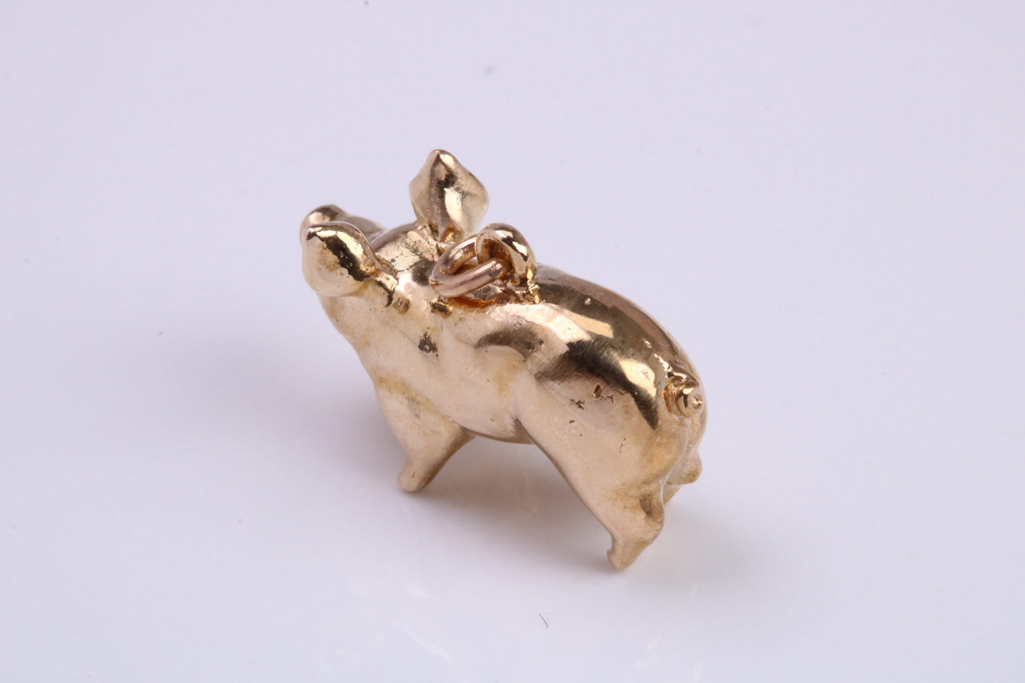 Farm Pig Charm, Made From Solid 9ct Yellow Gold, British Hallmarked and Complete With Attachment Link