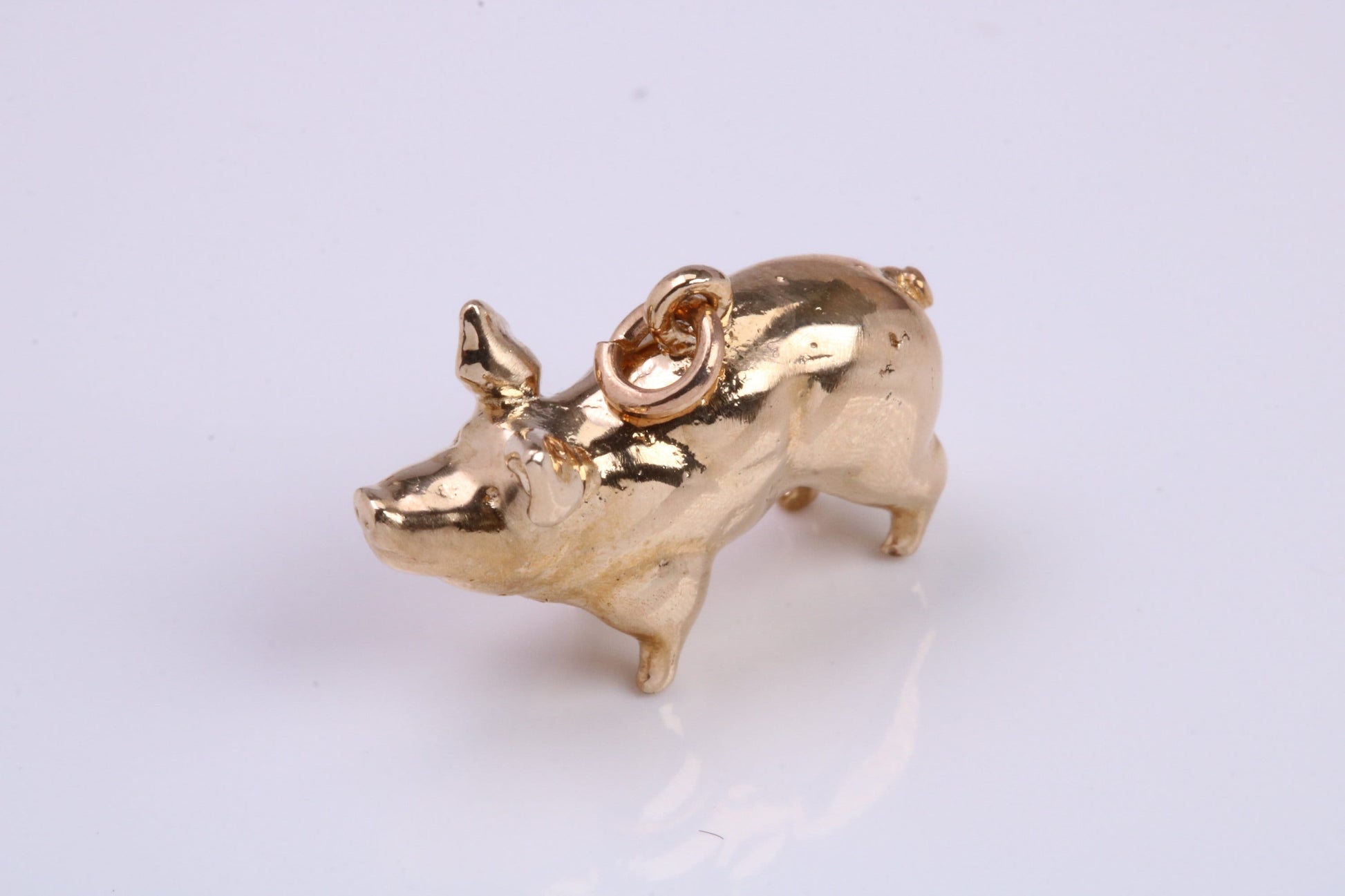 Farm Pig Charm, Made From Solid 9ct Yellow Gold, British Hallmarked and Complete With Attachment Link