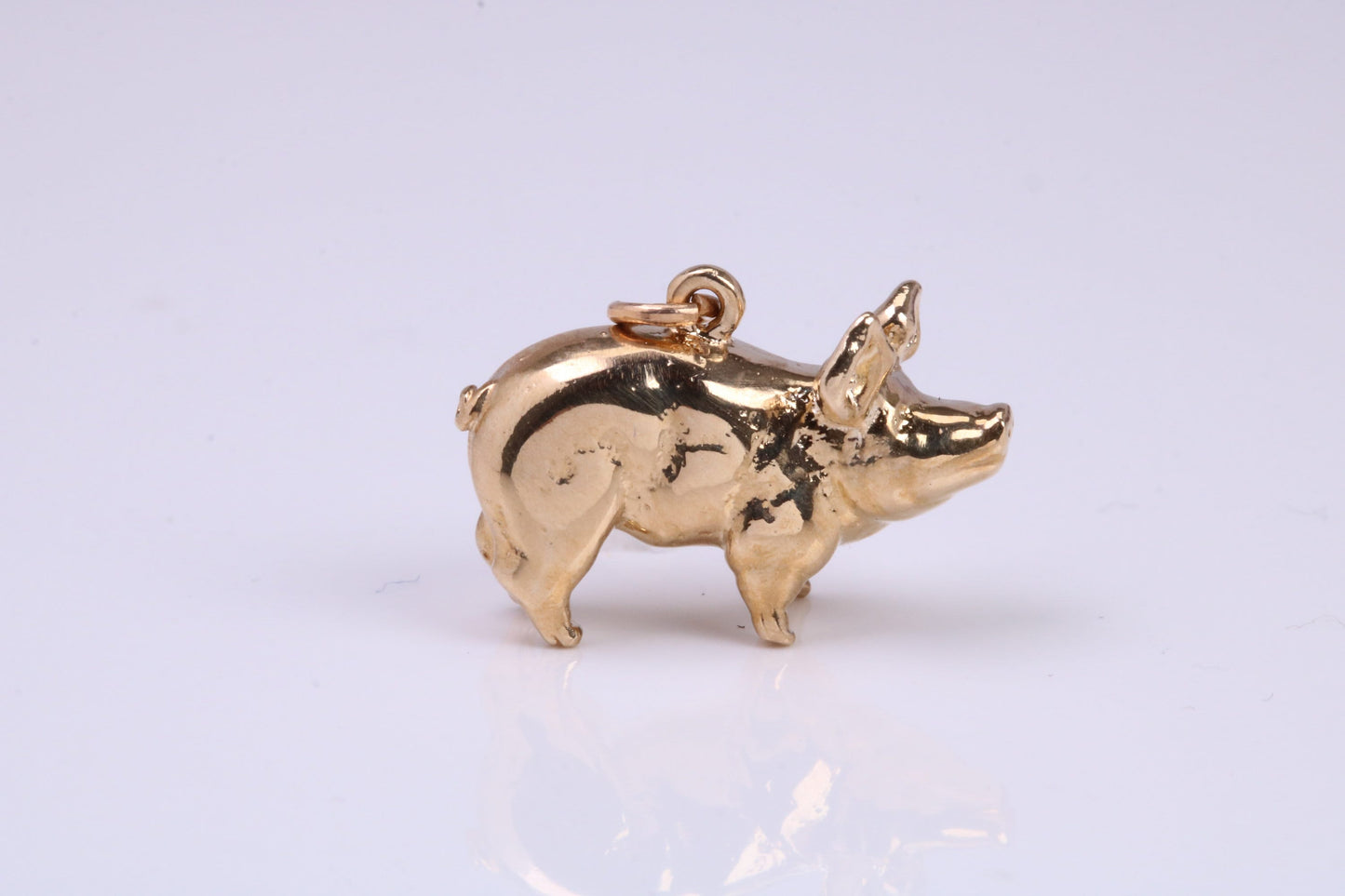 Farm Pig Charm, Made From Solid 9ct Yellow Gold, British Hallmarked and Complete With Attachment Link